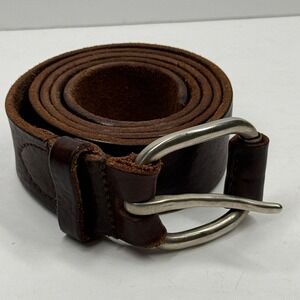 Vintage Bergdorf Goodman Brown Leather Waist Belt Italy Silver Pin Buckle 38